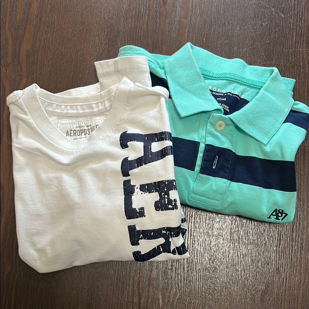 Men’s Aeropostale Striped Polo and Graphic Tee Set - Blue and White - Picture 5 of 5